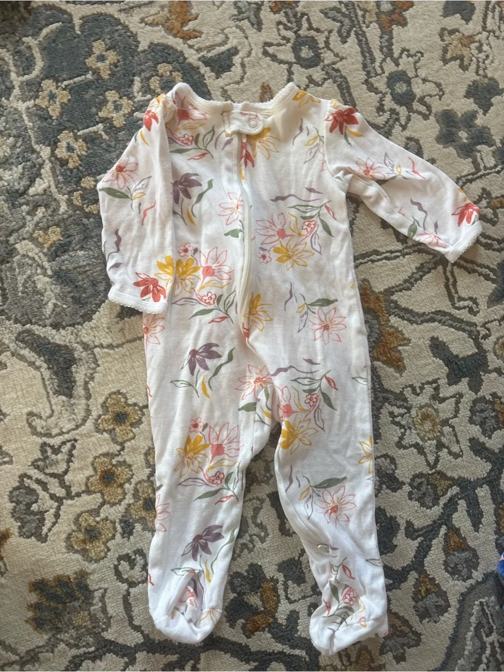 Floral Print White Baby One-Piece Footed Pajamas